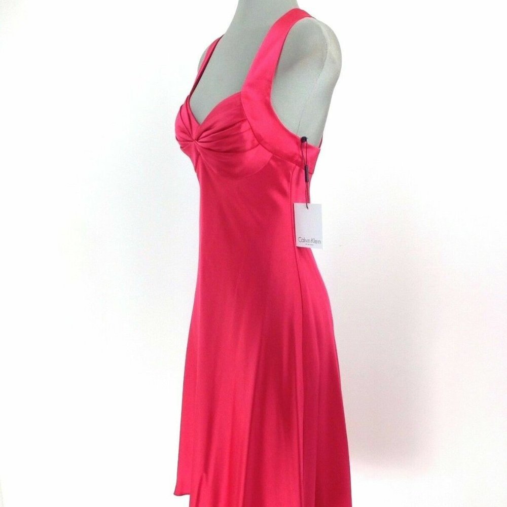 Calvin Klein NWT Gorgeous Sexy Hot Pink Cross Back Asymmetric Hem Dress